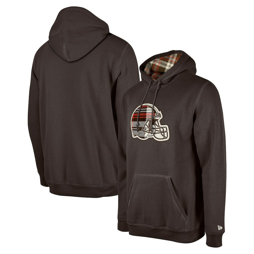 Cleveland Browns New Era 3rd Down Plaid Pullover Hoodie Brown - NFL