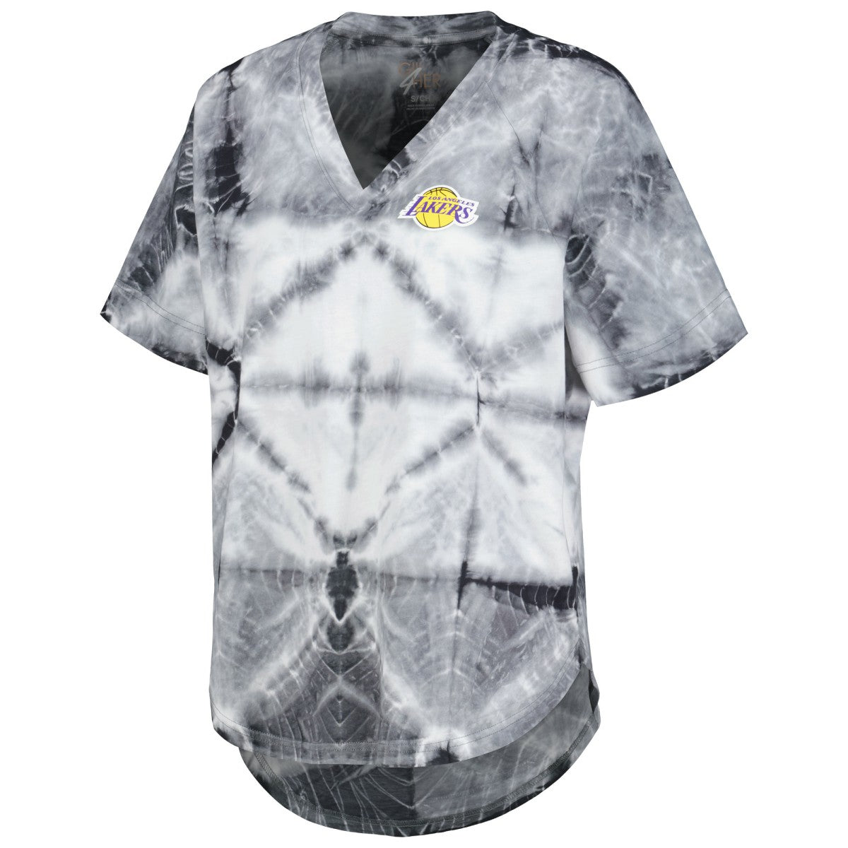 NBA - Los Angeles Lakers G-III 4Her by Carl Banks Women's Tournament Raglan Oversized Tie-Dye V-Neck T-Shirt - Black