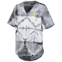 NBA - Los Angeles Lakers G-III 4Her by Carl Banks Women's Tournament Raglan Oversized Tie-Dye V-Neck T-Shirt - Black