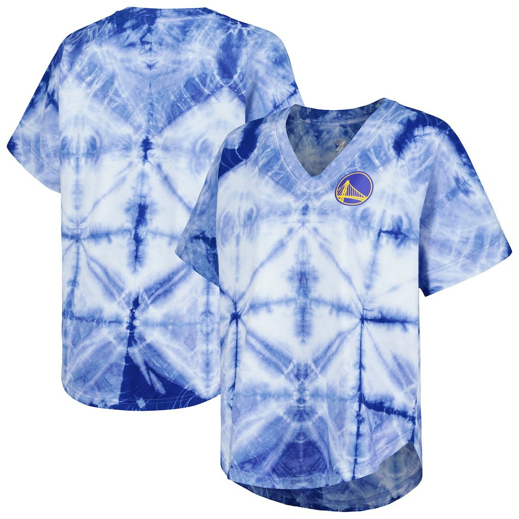 NBA - Golden State Warriors G-III 4Her by Carl Banks Women's Tournament Raglan Oversized Tie-Dye V-Neck T-Shirt - Royal