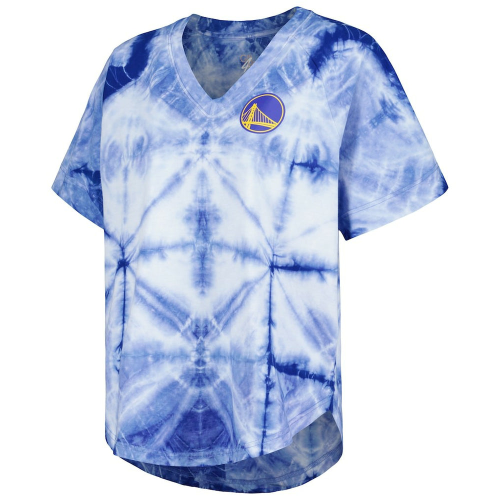 NBA - Golden State Warriors G-III 4Her by Carl Banks Women's Tournament Raglan Oversized Tie-Dye V-Neck T-Shirt - Royal