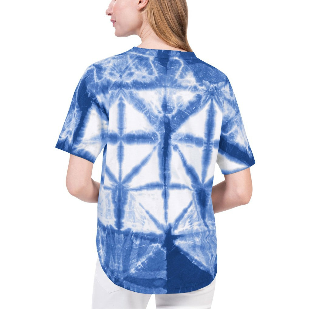 NBA - Philadelphia 76ers G-III 4Her by Carl Banks Women's Tournament Raglan Oversized Tie-Dye V-Neck T-Shirt - Royal