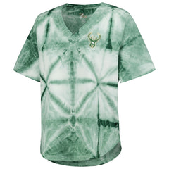 NBA - Milwaukee Bucks G-III 4Her by Carl Banks Women's Tournament Raglan Oversized Tie-Dye V-Neck T-Shirt - Hunter Green