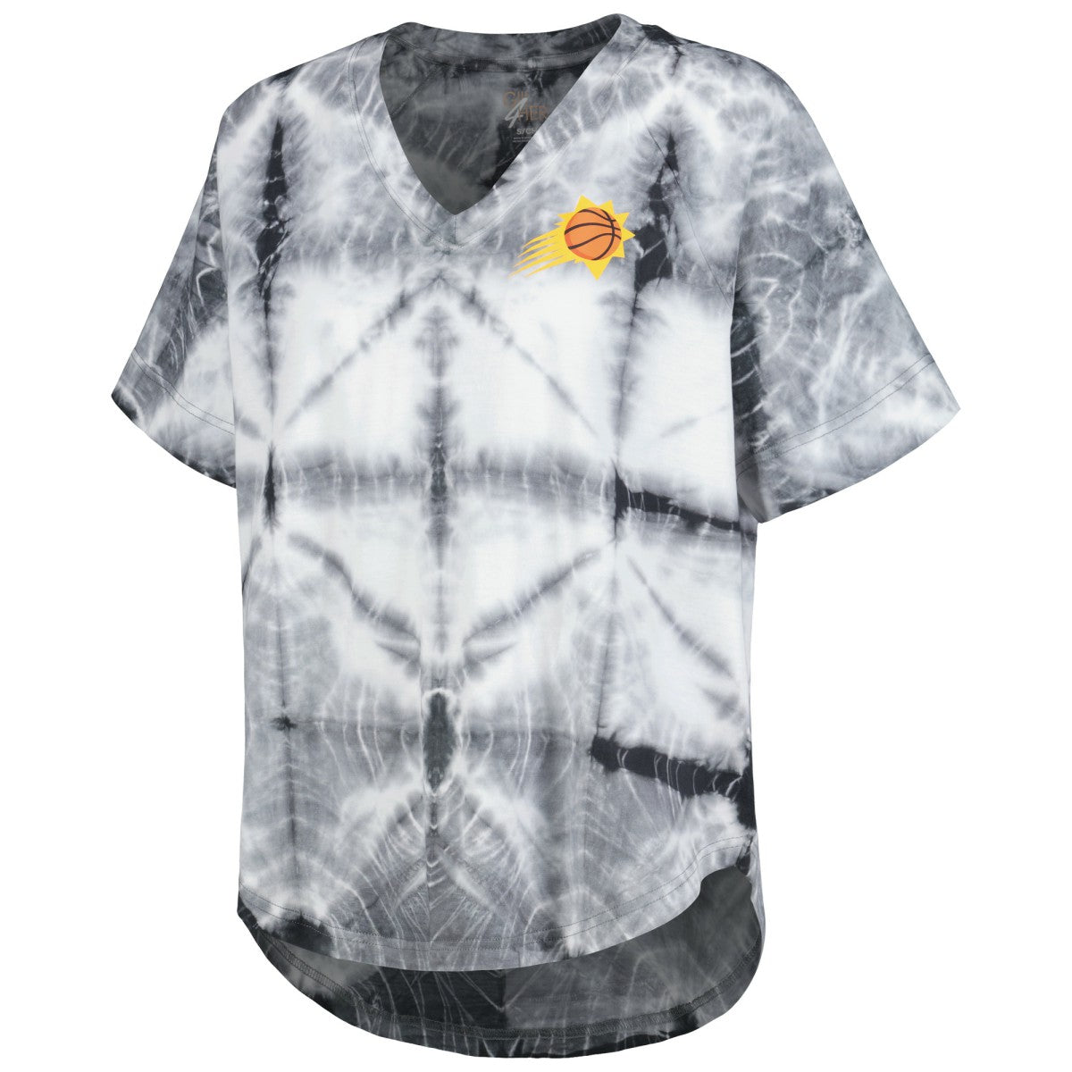 NBA - Phoenix Suns G-III 4Her by Carl Banks Women's Tournament Raglan Oversized Tie-Dye V-Neck T-Shirt - Black