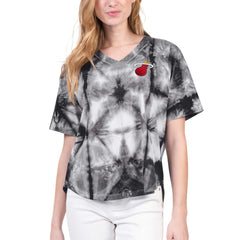 NBA - Miami Heat G-III 4Her by Carl Banks Women's Tournament Raglan Oversized Tie-Dye V-Neck T-Shirt - Black