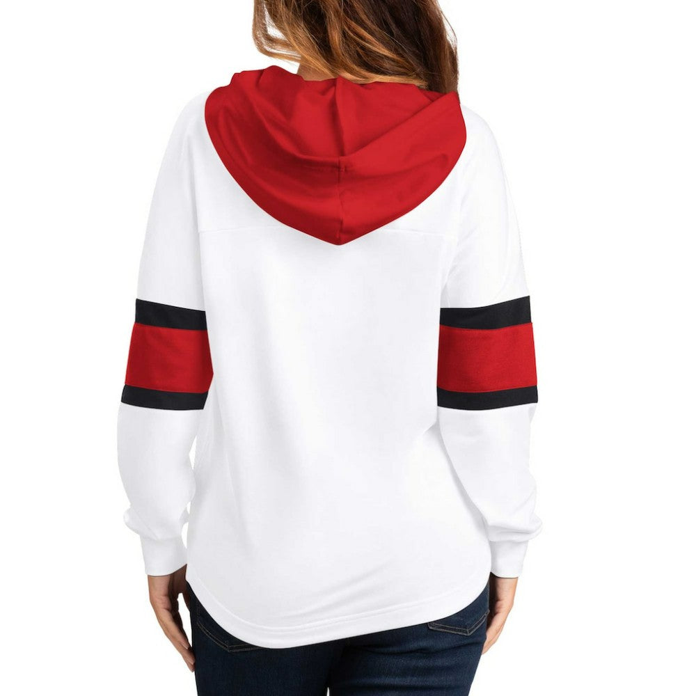 New Jersey Devils - G-III 4Her by Carl Banks Women's Goal Zone Long Sleeve Lace-Up Hoodie T-Shirt White/Red