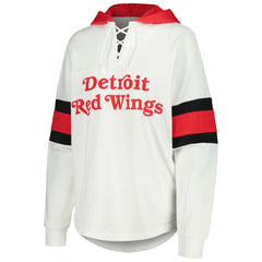 Detroit Red Wings - G-III 4Her by Carl Banks Women's Goal Zone Long Sleeve Lace-Up Hoodie T-Shirt White/Red
