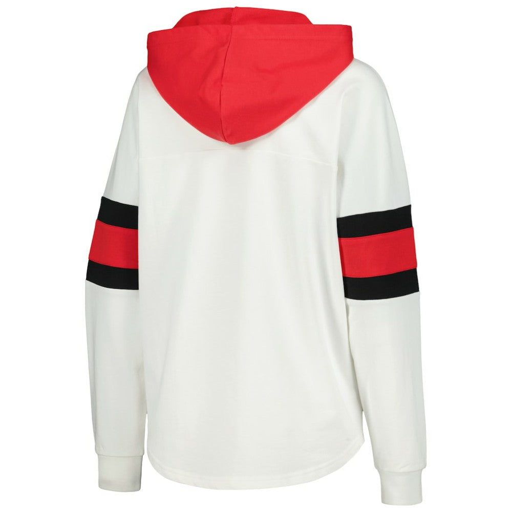 Detroit Red Wings - G-III 4Her by Carl Banks Women's Goal Zone Long Sleeve Lace-Up Hoodie T-Shirt White/Red