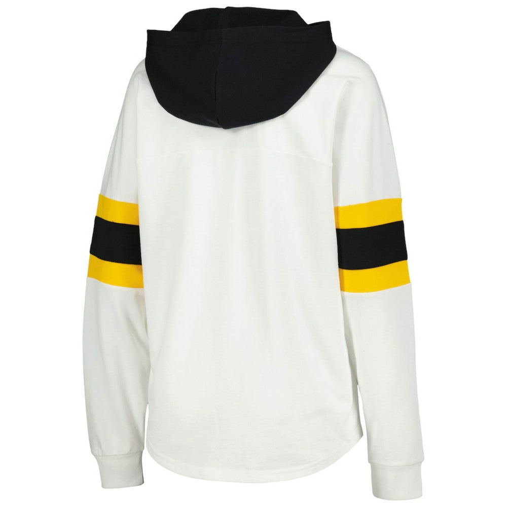 Pittsburgh Penguins G-III 4Her by Carl Banks Women's Goal Zone Long Sleeve Lace-Up Hoodie T-Shirt White/Black
