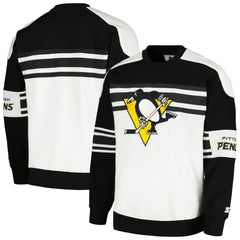 Pittsburgh Penguins Starter Defense Fleece Crewneck Pullover Sweatshirt White