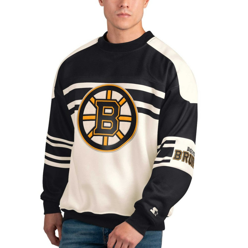 Boston Bruins Starter Defense Fleece Crewneck Pullover Sweatshirt White