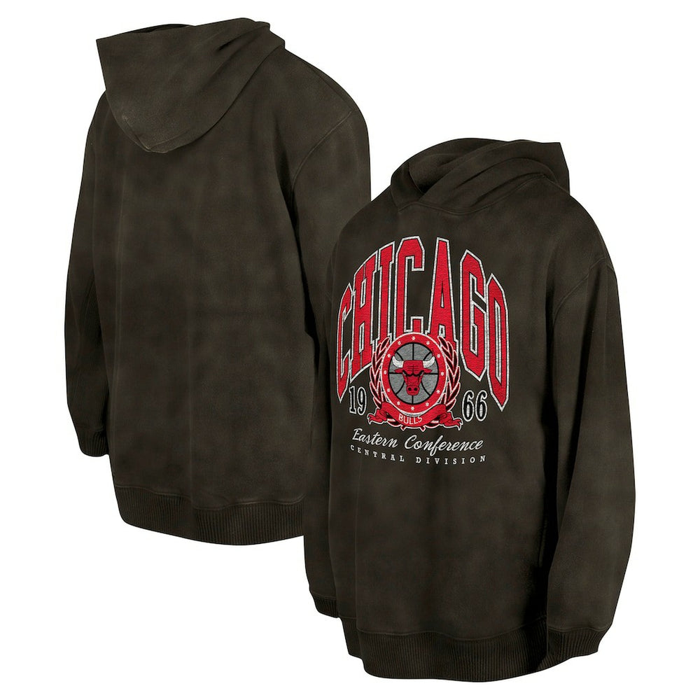 New Era - Chicago Bulls Unisex Oversized Essentials Pigment Wash Fleece Pullover Hoodie - Charcoal