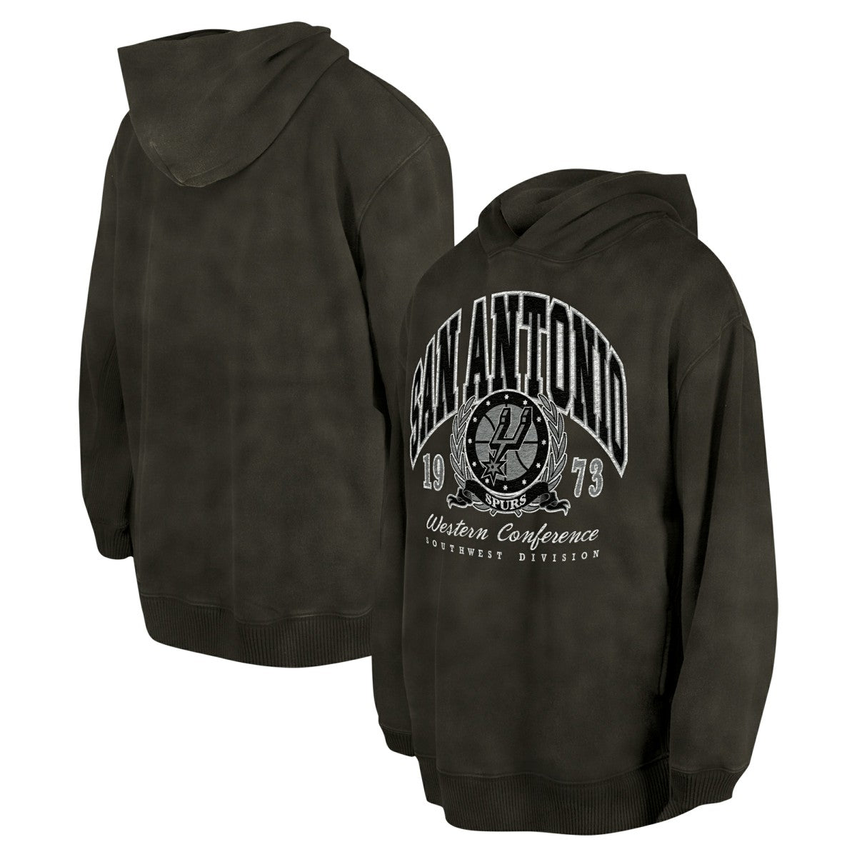 New Era - San Antonio Spurs Unisex Oversized Essentials Pigment Wash Fleece Pullover Hoodie - Charcoal