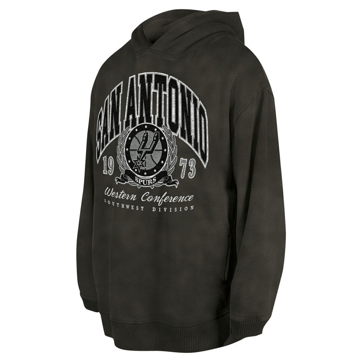 New Era - San Antonio Spurs Unisex Oversized Essentials Pigment Wash Fleece Pullover Hoodie - Charcoal