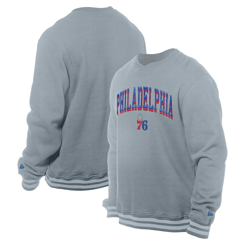 New Era - Philadelphia 76ers Chenille Cross Over Pullover Sweatshirt - Gray
