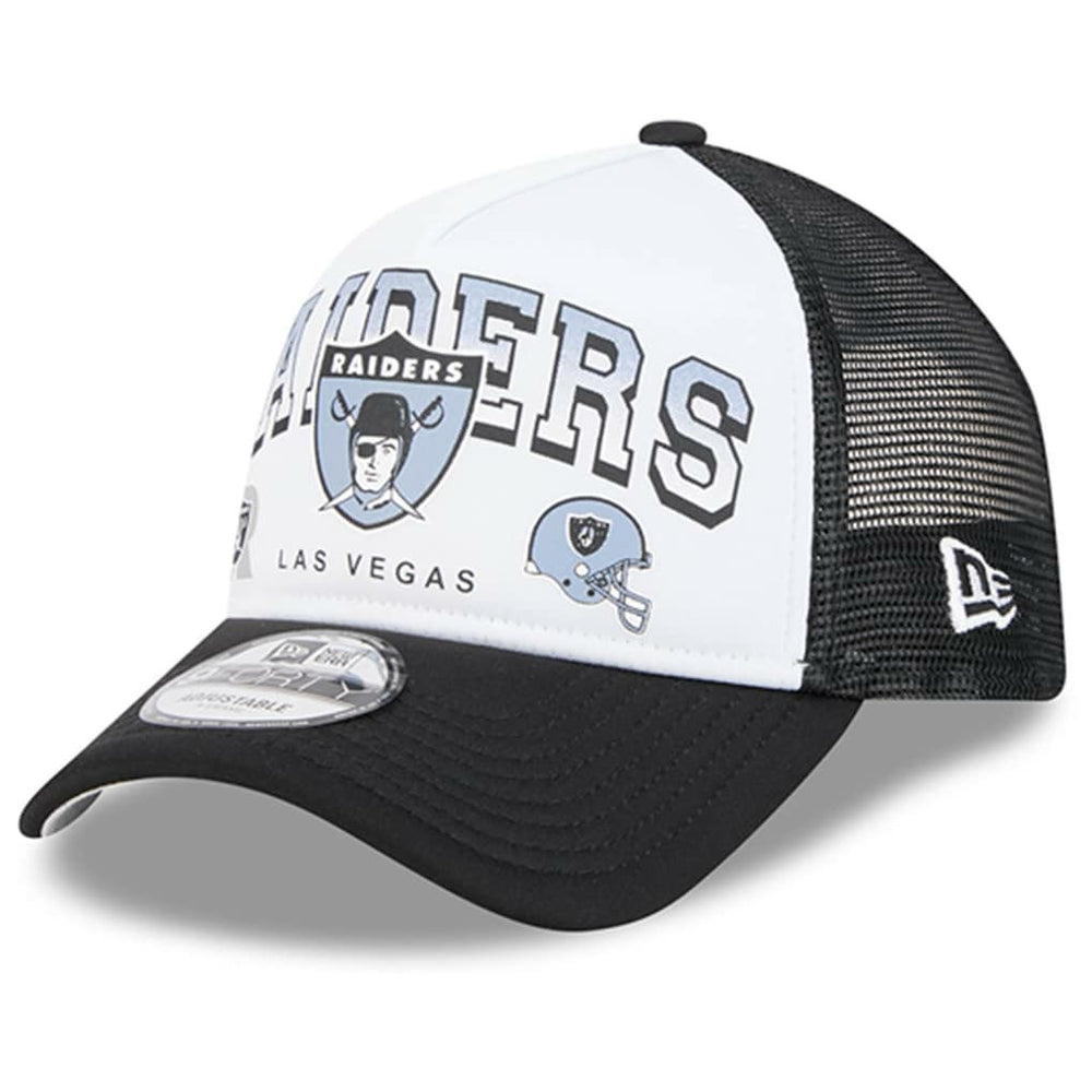 Las Vegas Raiders New Era Retro Wordmark A-Frame 9FORTY Adjustable Hat White/Black - NFL