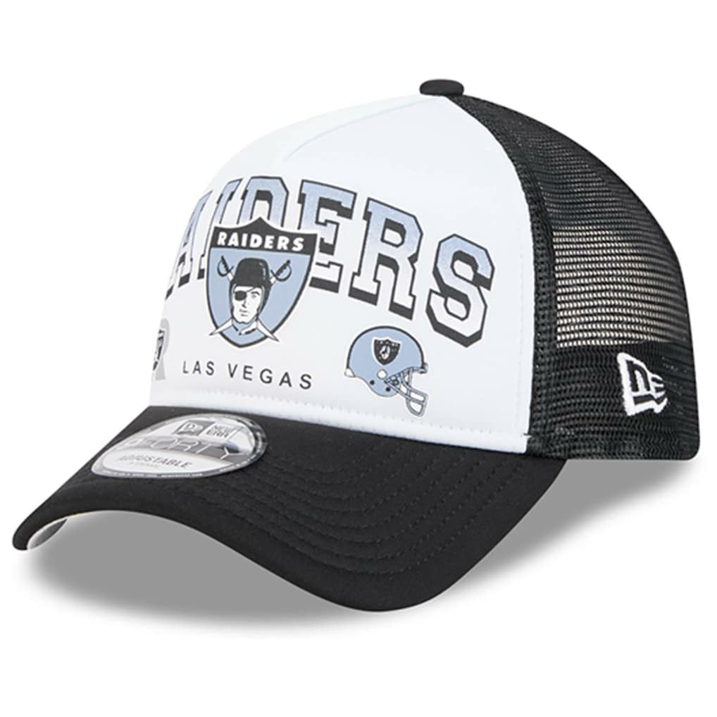 Las Vegas Raiders New Era Retro Wordmark A-Frame 9FORTY Adjustable Hat White/Black - NFL