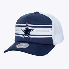 Dallas Cowboys Stripe Front Trucker Adjustable Hat Navy - Mitchell & Ness