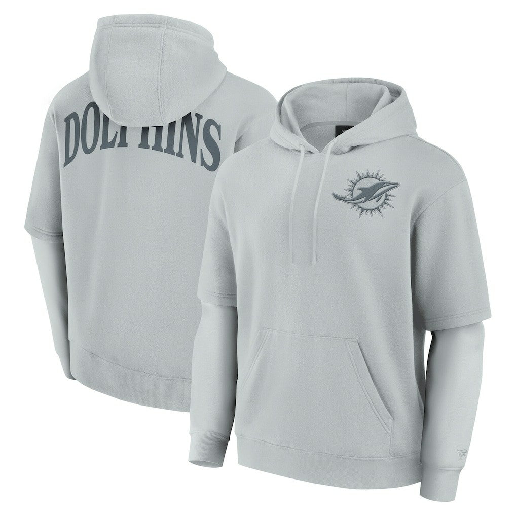 Miami Dolphins Unisex Sleek Elements Pullover Hoodie Gray - Fanatics