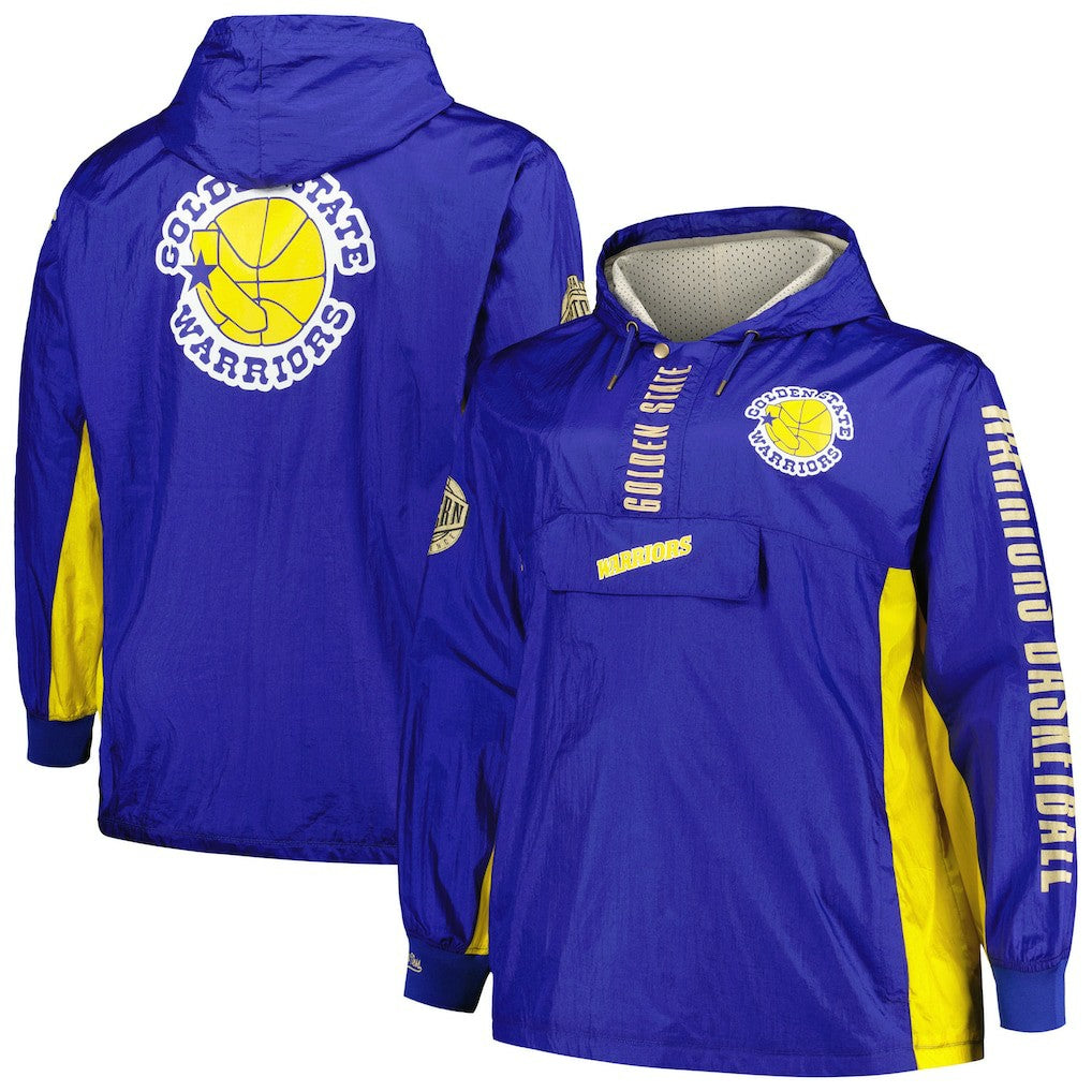 Mitchell & Ness - Golden State Warriors Big & Tall Hardwood Classics Team OG 2.0 Anorak Hoodie Quarter-Zip Windbreaker Jacket - Royal