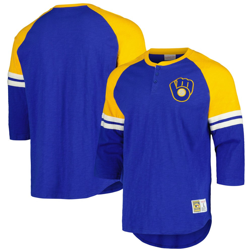 Milwaukee Brewers Mitchell & Ness Cooperstown Collection Legendary Raglan Slub Henley 3/4-Sleeve T-Shirt Near Me