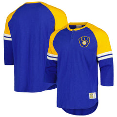 Milwaukee Brewers Mitchell & Ness Cooperstown Collection Legendary Raglan Slub Henley 3/4-Sleeve T-Shirt Near Me