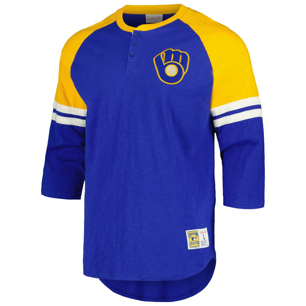 Milwaukee Brewers Mitchell & Ness Cooperstown Collection Legendary Raglan Slub Henley 3/4-Sleeve T-Shirt Near Me