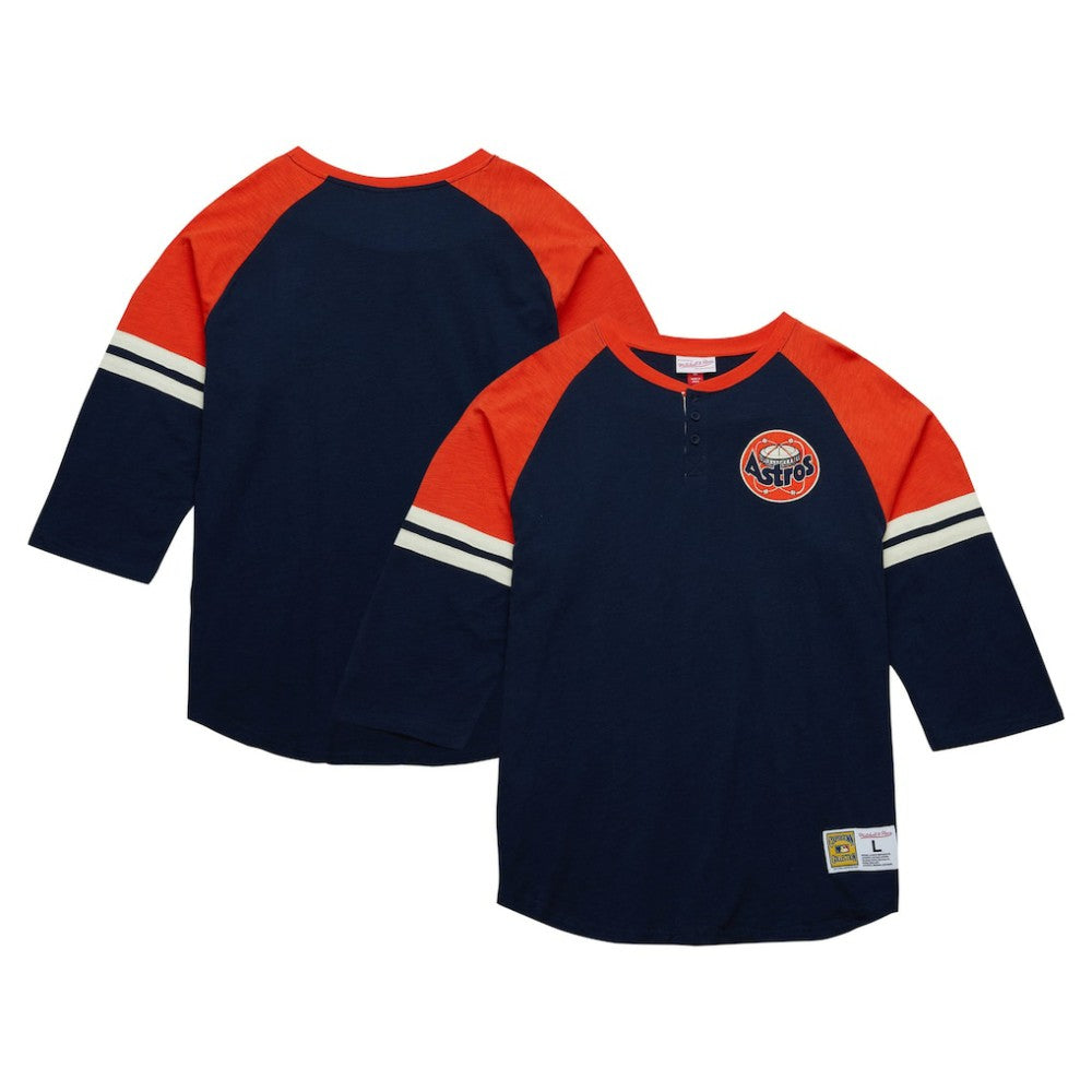Houston Astros Mitchell & Ness Cooperstown Collection Legendary Raglan Slub Henley 3/4-Sleeve T-Shirt Clearance