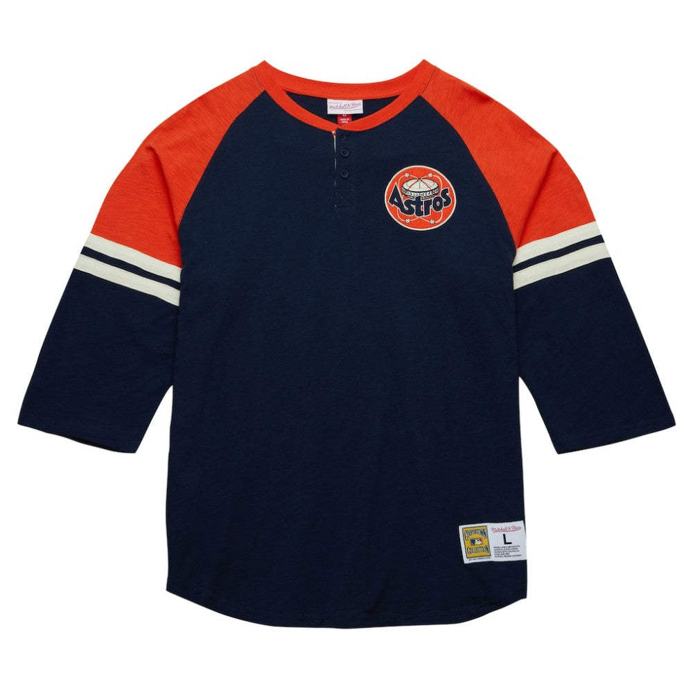 Houston Astros Mitchell & Ness Cooperstown Collection Legendary Raglan Slub Henley 3/4-Sleeve T-Shirt Clearance