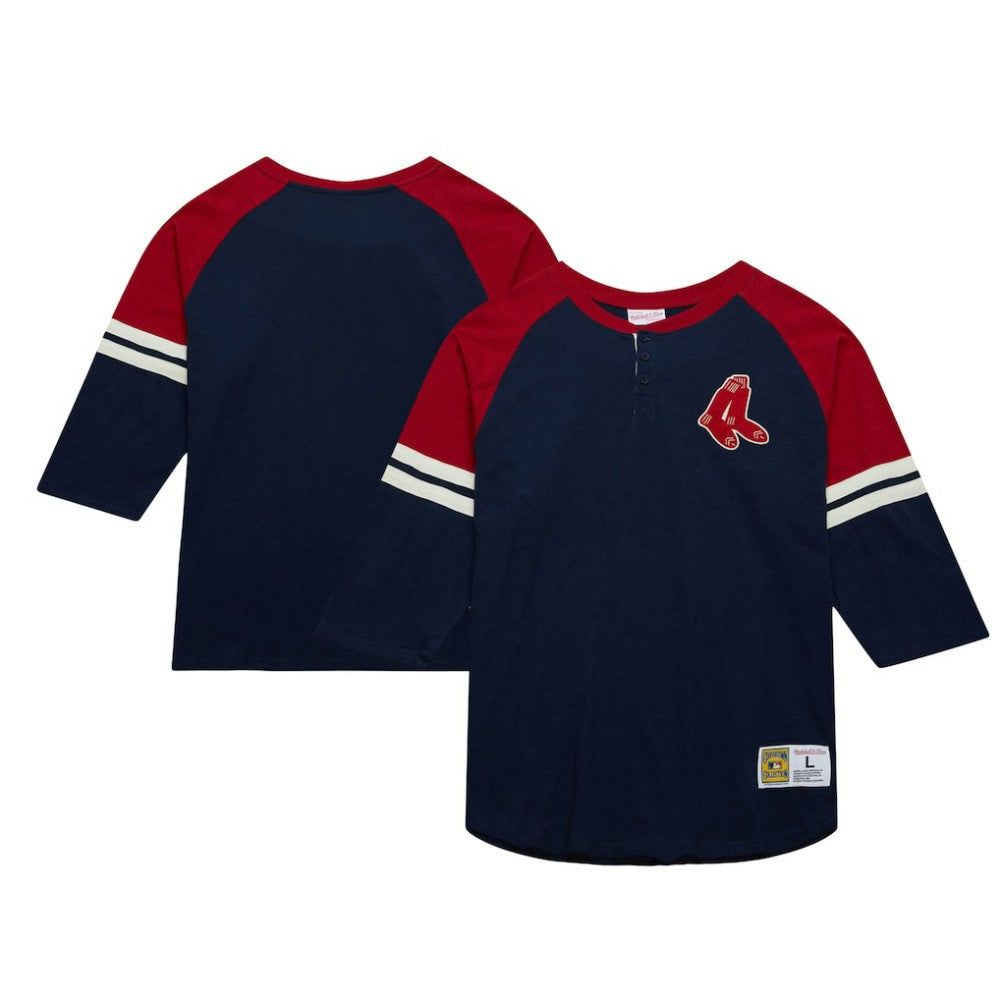 Boston Red Sox Mitchell & Ness Cooperstown Collection Legendary Raglan Slub Henley 3/4-Sleeve T-Shirt Sale