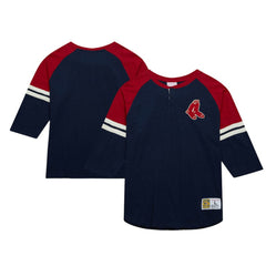 Boston Red Sox Mitchell & Ness Cooperstown Collection Legendary Raglan Slub Henley 3/4-Sleeve T-Shirt Sale