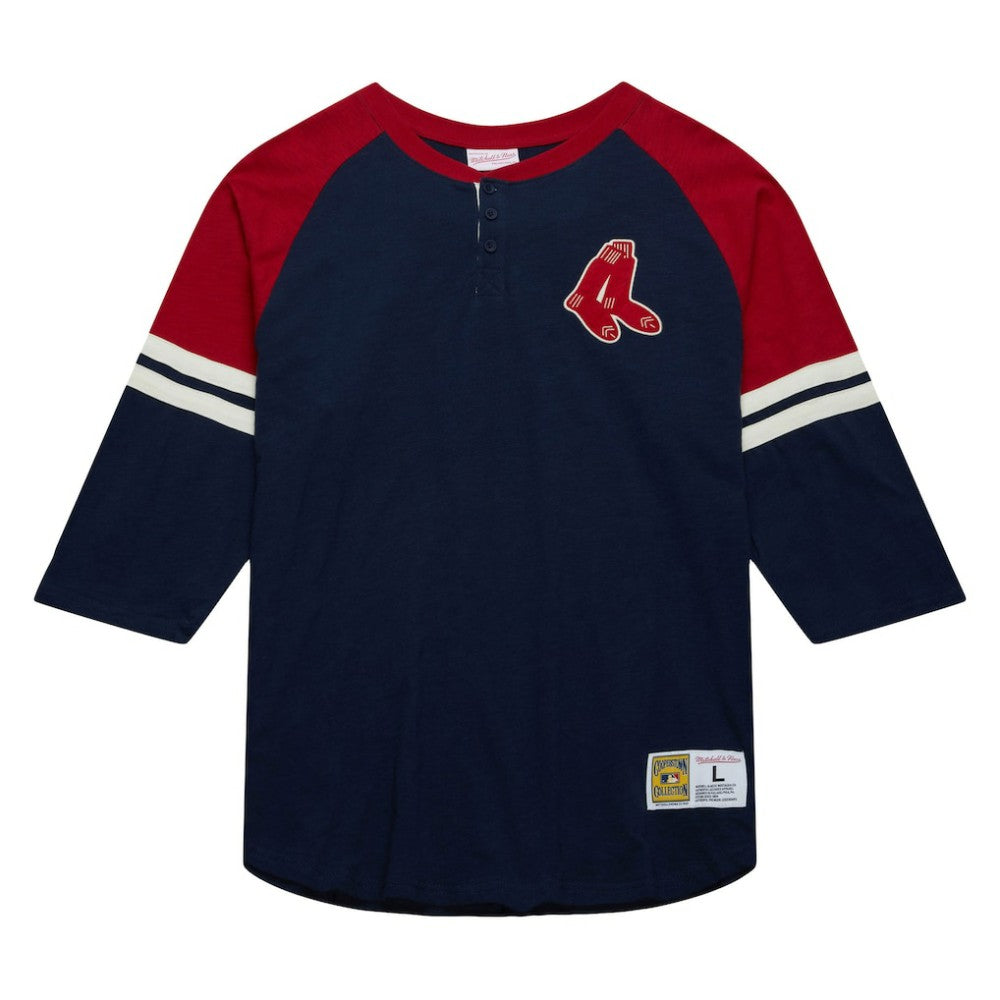 Boston Red Sox Mitchell & Ness Cooperstown Collection Legendary Raglan Slub Henley 3/4-Sleeve T-Shirt Sale