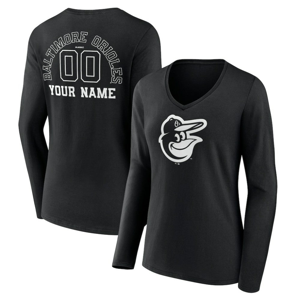 Baltimore Orioles Women's Monochrome Personalized Name & Number Long Sleeve V-Neck T-Shirt Near Me