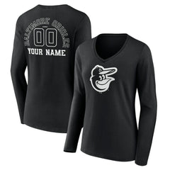 Baltimore Orioles Women's Monochrome Personalized Name & Number Long Sleeve V-Neck T-Shirt Near Me