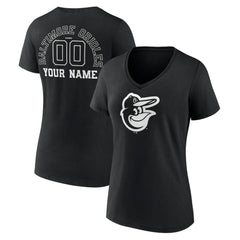 Baltimore Orioles Women's Monochrome Personalized Name & Number V-Neck T-Shirt On Sale