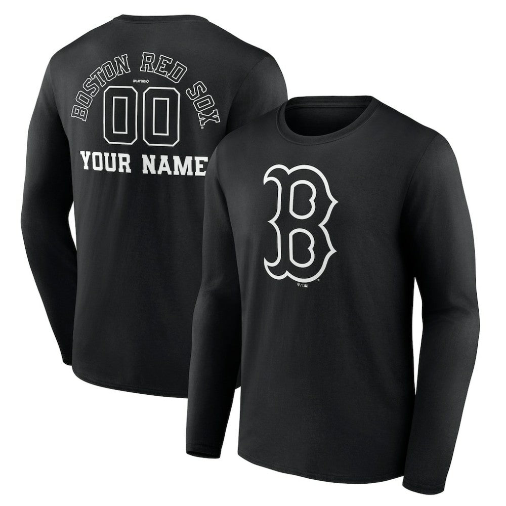 Boston Red Sox Monochrome Personalized Name & Number Long Sleeve T-Shirt On Sale