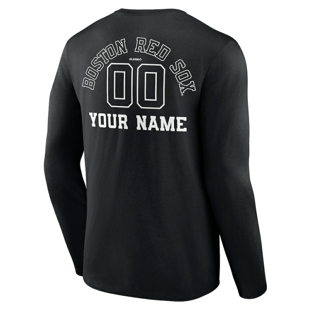 Boston Red Sox Monochrome Personalized Name & Number Long Sleeve T-Shirt On Sale