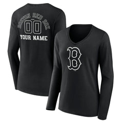 Boston Red Sox Women's Monochrome Personalized Name & Number Long Sleeve V-Neck T-Shirt for sale