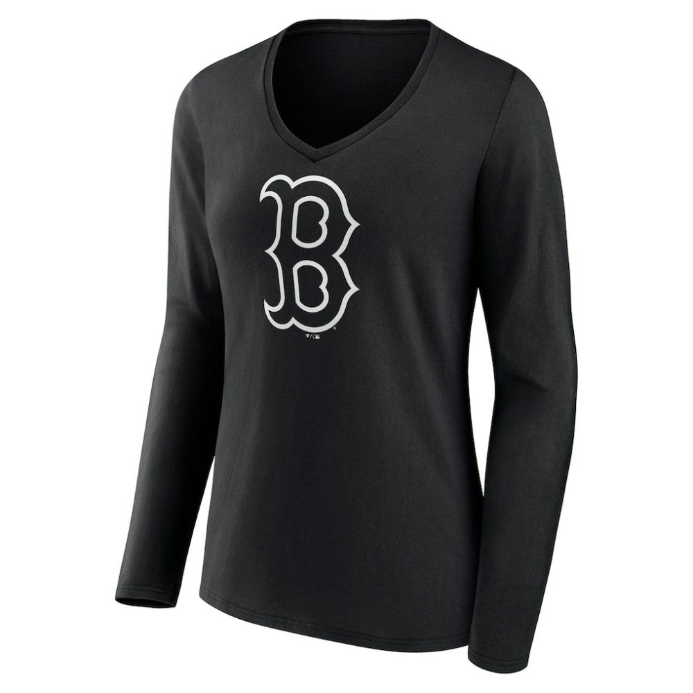 Boston Red Sox Women's Monochrome Personalized Name & Number Long Sleeve V-Neck T-Shirt for sale