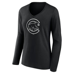Chicago Cubs Women's Monochrome Personalized Name & Number Long Sleeve V-Neck T-Shirt Near Me