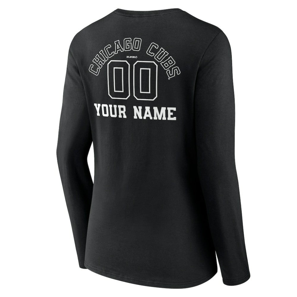 Chicago Cubs Women's Monochrome Personalized Name & Number Long Sleeve V-Neck T-Shirt Near Me