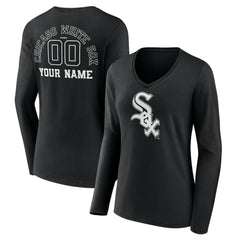 Chicago White Sox Women's Monochrome Personalized Name & Number Long Sleeve V-Neck T-Shirt Clearance