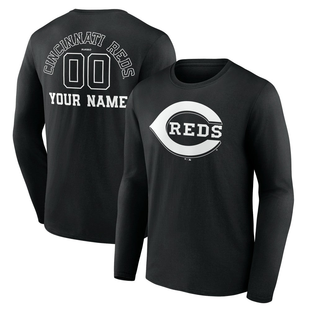 Cincinnati Reds Monochrome Personalized Name & Number Long Sleeve T-Shirt discount