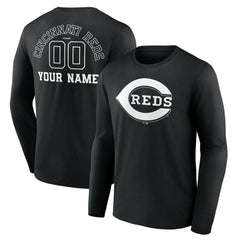 Cincinnati Reds Monochrome Personalized Name & Number Long Sleeve T-Shirt discount
