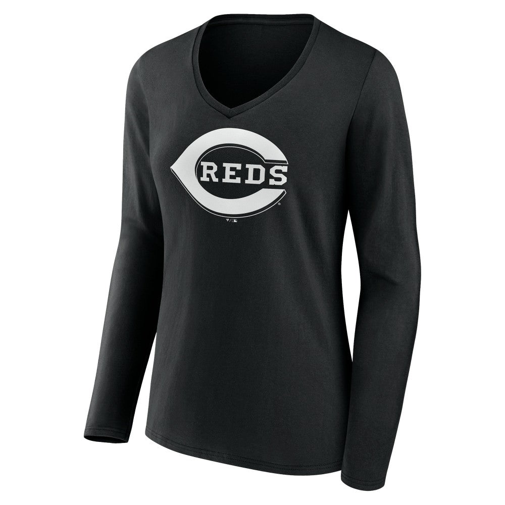 Cincinnati Reds Women's Monochrome Personalized Name & Number Long Sleeve V-Neck T-Shirt Sale