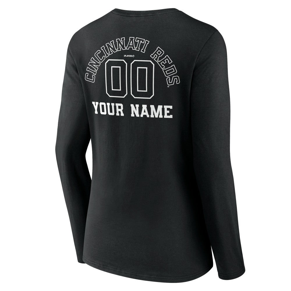 Cincinnati Reds Women's Monochrome Personalized Name & Number Long Sleeve V-Neck T-Shirt Sale
