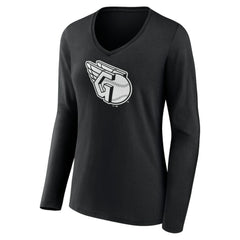 Cleveland Guardians Women's Monochrome Personalized Name & Number Long Sleeve V-Neck T-Shirt Sale