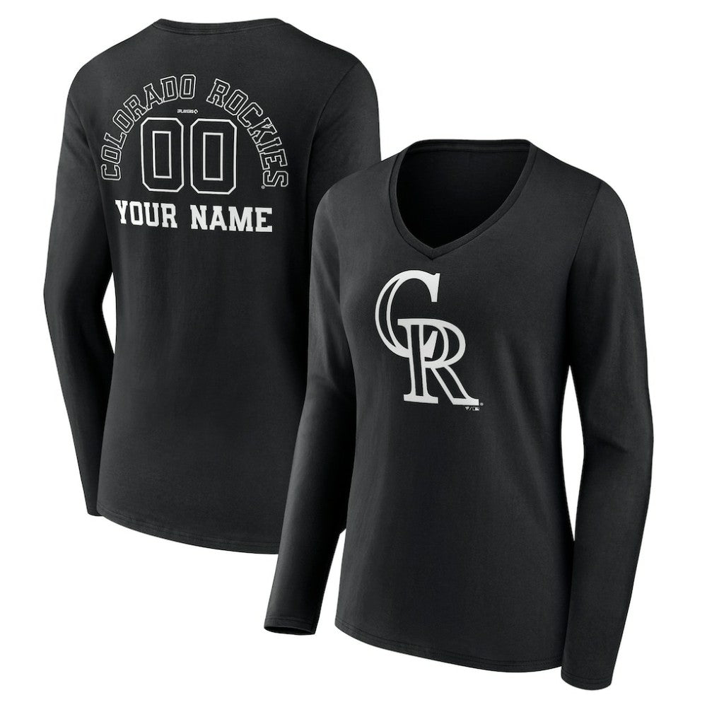 Colorado Rockies Women's Monochrome Personalized Name & Number Long Sleeve V-Neck T-Shirt Sale