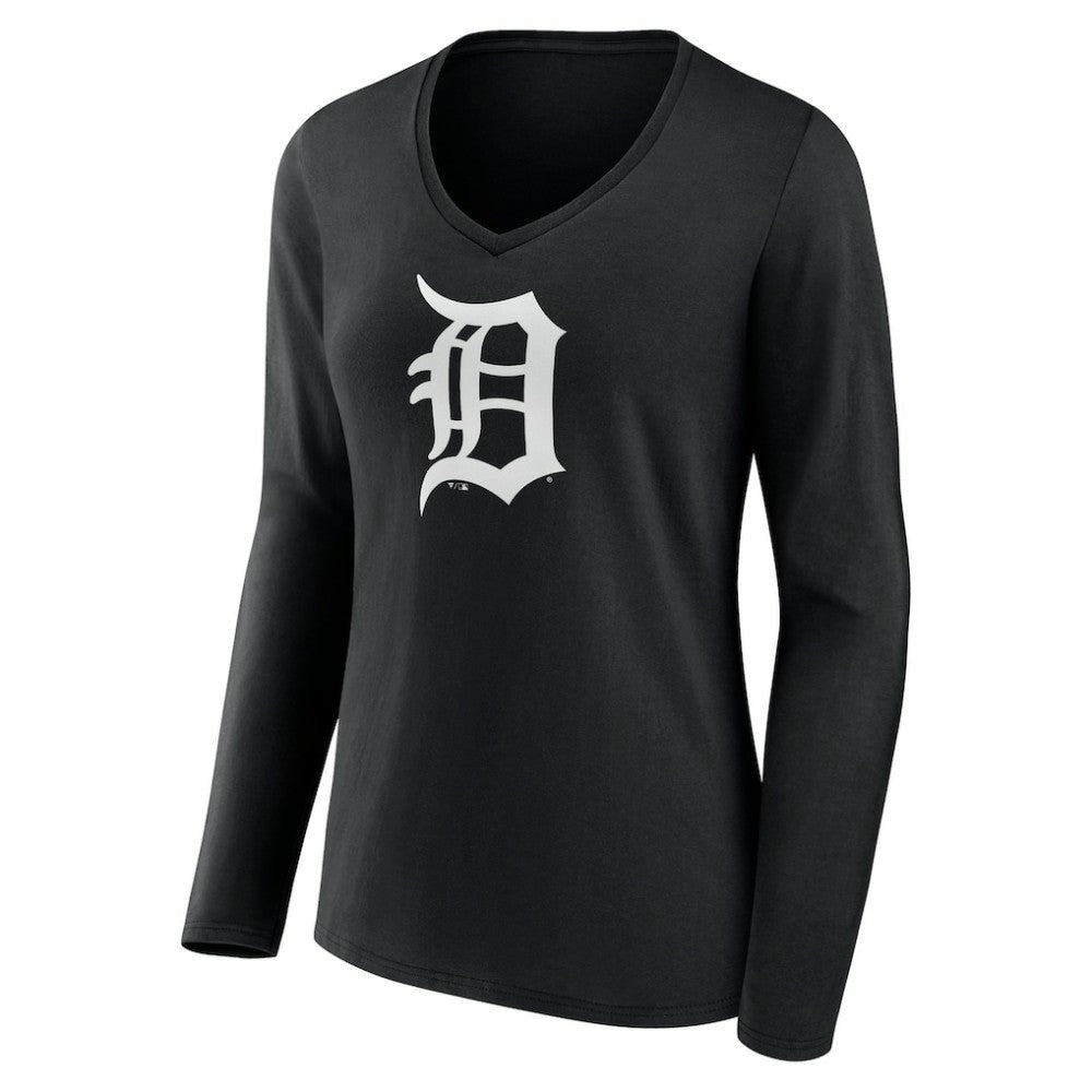 Detroit Tigers Women's Monochrome Personalized Name & Number Long Sleeve V-Neck T-Shirt Lifestyle