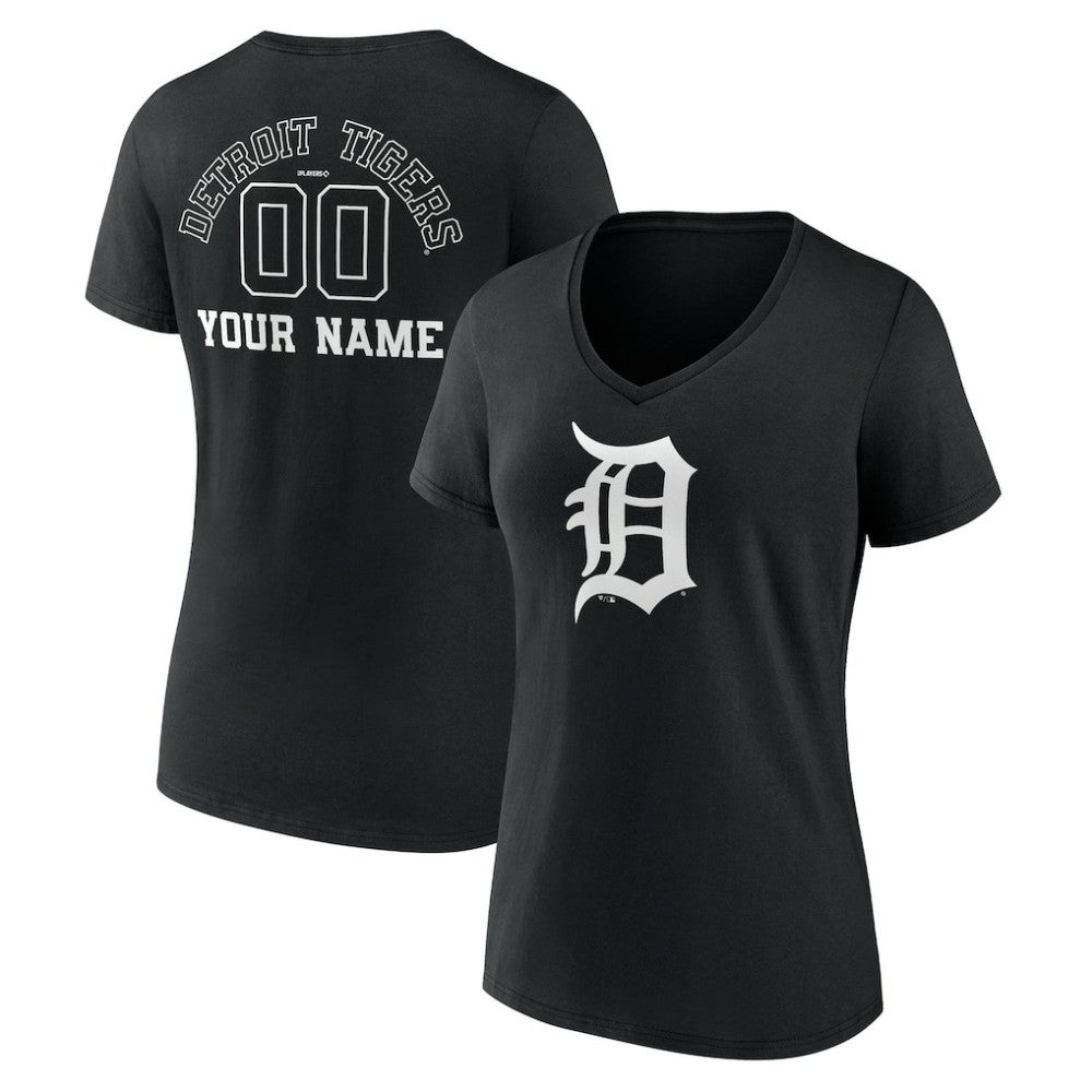 Detroit Tigers Women's Monochrome Personalized Name & Number V-Neck T-Shirt Sale